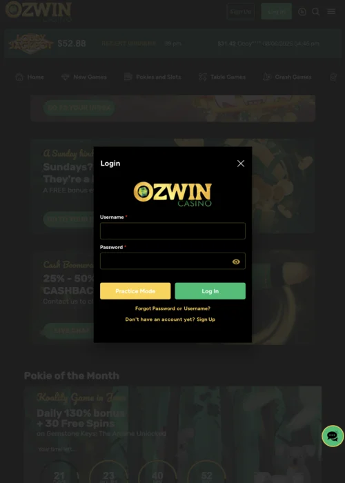 >Login Ozwin Casino